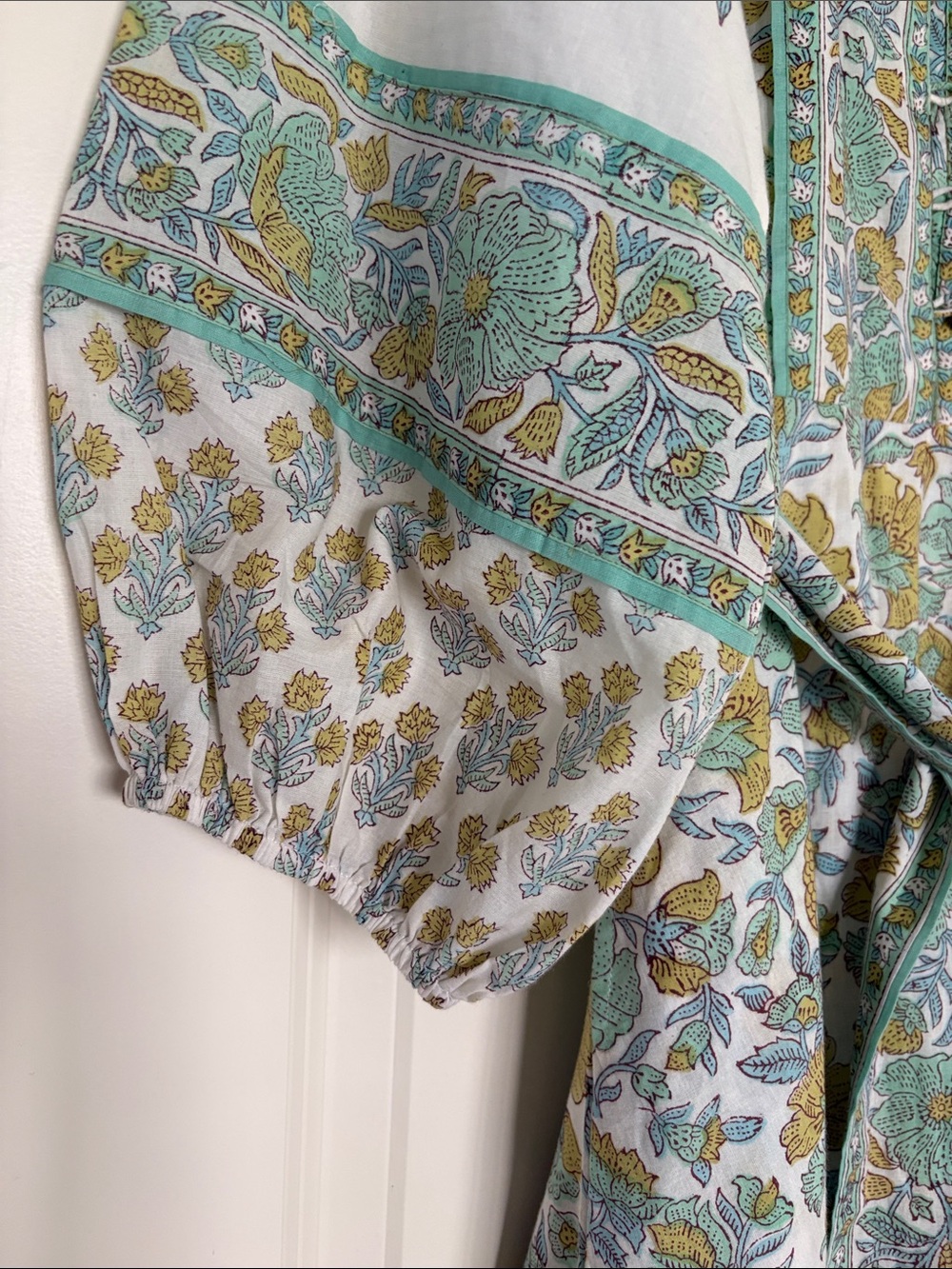 SUE SARTOR Flounce Maxi Dress in Mint Green and Mustard Floral-medium - Picture 3 of 6